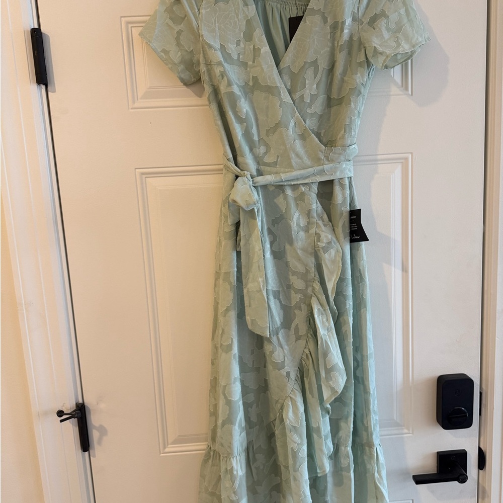 Lulu's Mint Green Floral Wrap Midi Dress